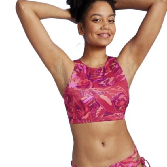 All In Motion Womens Strappy Tie Back Crop Tankini Swim Top Red Swirl M New - Picture 1 of 2